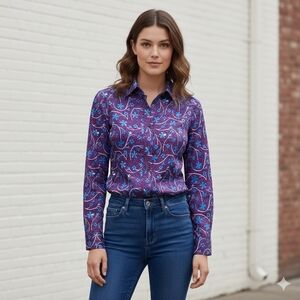 Robert Graham Floral Women's Long Sleeve Shirt With Pop Art Interior Size L